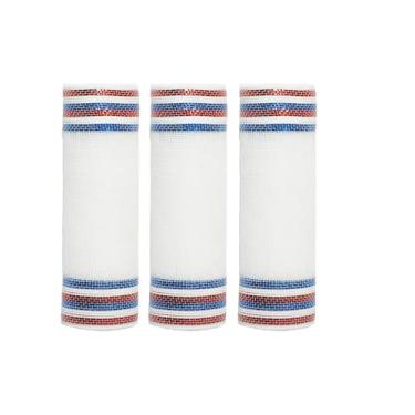 Imagem de JStnana 3 rolos de fita de malha decorativa listrada branca vermelha azul para suprimentos de fabricação de grinaldas, tecido de malha decorativa de serapilheira metálica de 25,4 cm x 7,6 m para