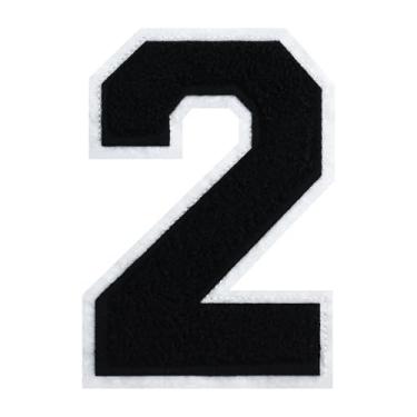 Imagem de 1 peça de patch de número de chenille preto de 15 cm com borda branca – adesivos do alfabeto para roupas, jaquetas, mochilas, chapéus para decoração personalizada, nome personalizado e artesanato