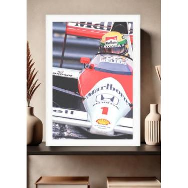 Imagem de Quadro Ayrton Senna Lenda com Vidro e Moldura Branca Tam:A4 - Spark Lo