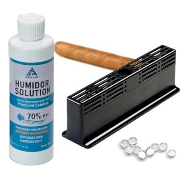 Imagem de Umidificador de charuto, kit de soluções de umidificação de charutos, sistema de umidificação de 3 vias, mantém 70% UR, umidade para 1-100 charutos, serve para todas as caixas de charutos, seguro para