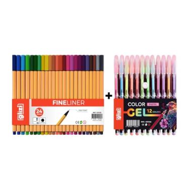 Imagem de Kit Glizi 36 Canetas, 24 Fineliners Ponta Fina 0.4mm + 12 Canetas ColorGel, Tons Pastel ou Neon (24 Cores (Amarela) + 12 Gel Pastel)