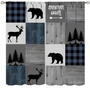 Imagem de Cortinas de cabine retrô, tema de caça de fazenda, estampa de urso, cervo, decoração de casa para quarto, sala de estar, cozinha, janela, tratamento de 2 painéis, conjunto de 2 painéis, tamanho total
