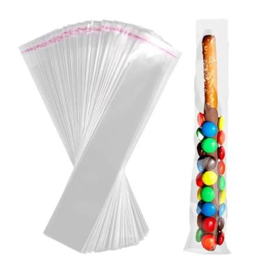 Imagem de 100 Unidades de Sacolas Cello Transparentes com Auto Selagem Reseáveis para Embalagem Palitos Pretzel Doces Congelados Paletas Presentes Favors e Produtos