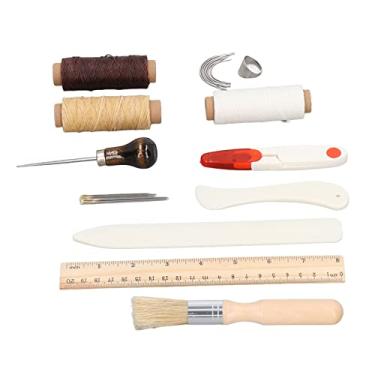 Imagem de Kit de bolsa de costura de couro Profissional DIY Kit de costura artesanal de couro com agulhas de linha encerada Régua Tesoura Furador para iniciantes Ferramentas de trabalho de