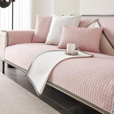 Imagem de Capas grossas para sofá de 1, 2, 3, 4 lugares, em forma de L, com três camadas, não abafadas e antiderrapantes, rosa, 90 x 210