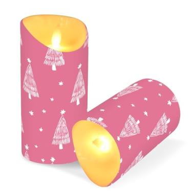 Imagem de Blueangle Pacote com 2 velas de árvore de Natal rosa sem chamas com controle remoto e temporizador, velas LED cintilantes (7,6 cm x 9,9 cm) para decoração de casa, casamento, acampamento (17)