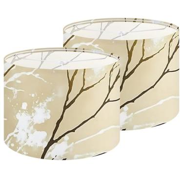 Imagem de Conjunto de 2 persianas de tecido, flores e plantas, 33 cm, linho natural feito à mão, abajures para candeeiros de mesa, luminárias de chão (2, ramo)