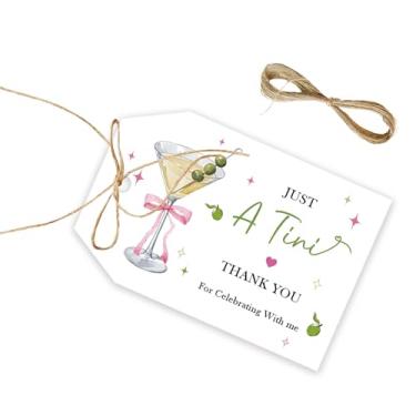 Imagem de 50 etiquetas Just A Tini Thank You, laço de coquete e etiqueta de presente de martini com cordão para meninas, etiquetas de papel Martini Thank You para lembrancinhas de coquetéis