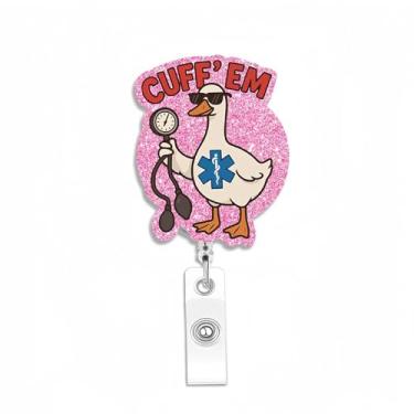 Imagem de Carretel retrátil para crachá de dia dos namorados - lindo ganso rosa retrátil para crachá de identificação com clipe jacaré, acessórios para estudantes de enfermeira, escritório, médicos, presentes