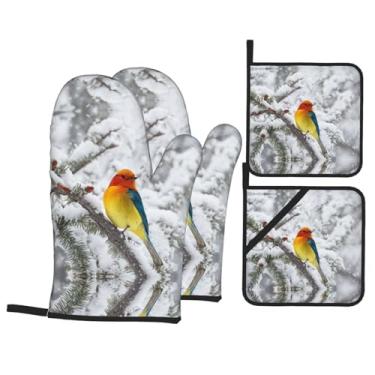 Imagem de Conjunto de luvas de cozinha estampadas com suportes de tampa, luvas de forno resistentes ao calor para manusear panelas quentes, grelhar, churrascos, kit de 4 peças.