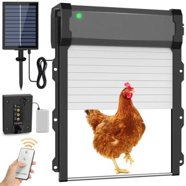Imagem de Porta de galinheiro automática com temporizador e sensor de luz, porta de galinheiro movida a energia solar com controle remoto e anti-beliscão, conexão de fonte de alimentação externa, porta elétrica