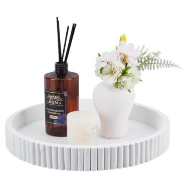 Imagem de UNICRAFTALE Bandeja para decoração de mesa de centro, bandeja redonda de resina branca, centros de mesa, bandejas decorativas para decoração de casa, bandejas decorativas modernas, armazenamento de