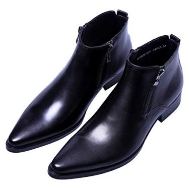 Imagem de Botas casuais masculinas de couro genuíno no tornozelo com zíper, Preto, 8