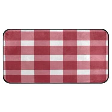 Imagem de STAYTOP Tapetes de cozinha xadrez elegante de búfalo 99 × 20 pol, antiderrapante, lavável, tapetes acolchoados, de poliéster, antifadiga, conforto, alpendre, tapete para decoração de casa de fazenda