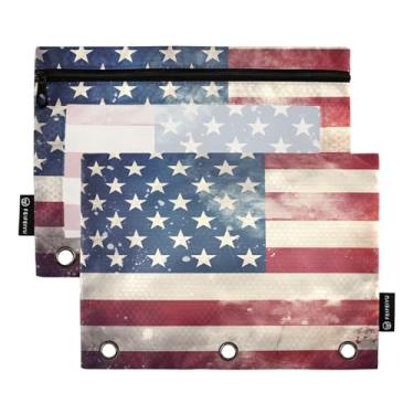 Imagem de CEBUGI 3 bolsas de lápis com zíper e janela transparente, 2 pacotes de estojo para exames de sala de aula (bandeira vintage)