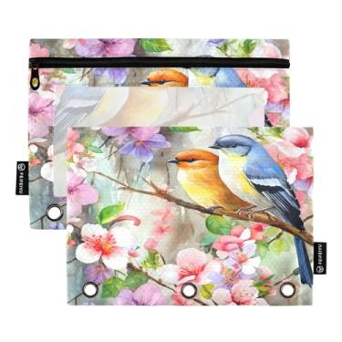 Imagem de Wassud Pássaros na árvore florida (2) pacote com 2 pastas para fichário, 3 furos, pastas de bolso, organizador de fichários para casa, escritório