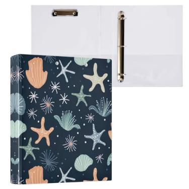 Imagem de Qilmy Fichário de 3 anéis, concha estrela do mar organizador de fichário redondo para tamanho carta 200 páginas, fichário de prancheta, fichário fofo material de escritório escolar 415