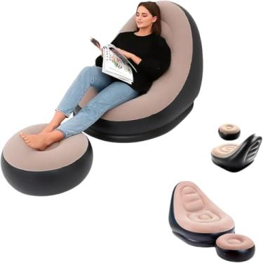 Imagem de Poltrona Inflável Puf Anatômica Ergonômica com Inflador e Apoio para Pés | Cadeira de Descanso Resistente Vinil 100kg | Ideal para Praia, Camping, Piscina, Sala e Quarto | 1,16m | Leve e Portátil