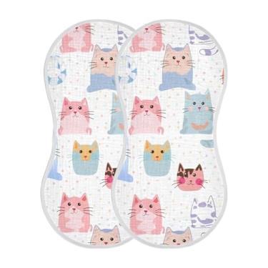 Imagem de Burbuja Panos de musselina para arrotos de gatos de desenho animado, panos macios e absorventes de algodão para meninos e meninas recém-nascidos, pacote com 2
