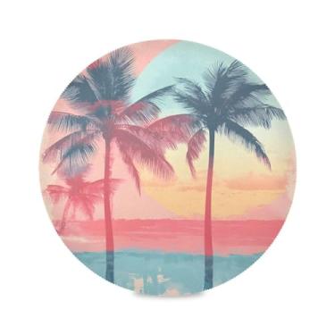 Imagem de xigua Jogo americano redondo de praia tropical, conjunto de 6 para mesa de jantar, tapetes de mesa antiderrapantes laváveis e resistentes ao calor para decoração de festa, cozinha, jantar