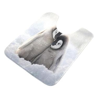 Imagem de Burbuja Tapete de banheiro Penguins, tapete de banho macio absorvente de pelúcia, base antiderrapante para piso de banheiro, oval em forma de U