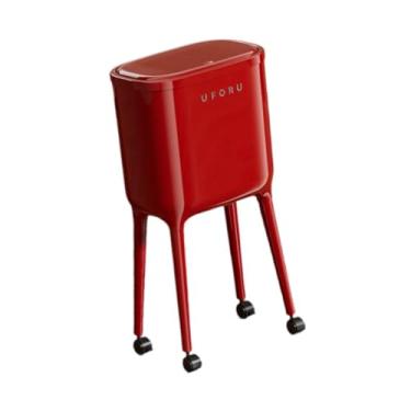 Imagem de Ｂｅｓｇａ Lixeira com Rodas, Balde para Papel, Cesto de Lixo, Grande Capacidade, Minimalista, 16L, para Cômoda, Cozinha, Escritório e Casa, Vermelho