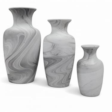 Imagem de Conjunto 3 Peças Kit Enfeite Cerâmica Vasos Sala Completo Decorativas Trio Rack Centro Mesa Colorido(MESCLADO PRETO JAD)