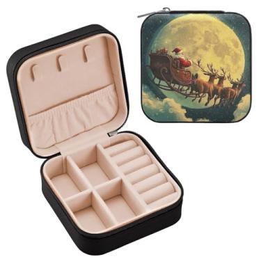 Imagem de YETTASBIN Caixa de joias de Natal Papai Noel para adolescentes, meninas, mulheres, presente de aniversário, Natal, caixa de armazenamento portátil de couro PU, mini estojo de joias de viagem para