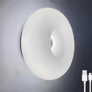 Imagem de Luminária de parede recarregável em formato de donut, sem necessidade de conexão à energia, com interruptor de toque e dimmer, cúpula de vidro e carregamento USB. Ideal para sala de estar e