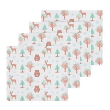 Imagem de Burbuja Pacote com 4 toalhas de banho de cervo de árvore de inverno, algodão premium, máxima suavidade e absorção para toalhas de mão e rosto, 30,5 x 30,5 cm
