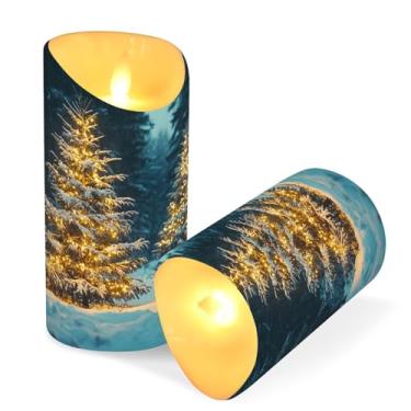 Imagem de Blueangle Pacote com 2 lindas árvores de Natal velas sem chama com controle remoto e temporizador, velas LED cintilantes (7,6 cm x 15 cm) para decoração de casa, casamento, acampamento (309)