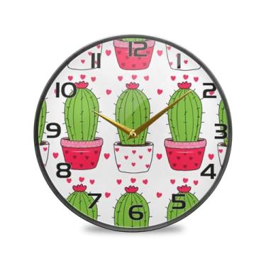 Imagem de YETTASBIN Relógio de parede acrílico fofo cactos – Silencioso, sem tique-taque, operado por bateria, relógio redondo decorativo criativo para cozinha, sala de estar, banheiro, decoração de escritório