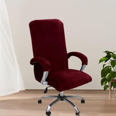 Imagem de Capa de cadeira de computador giratória universal, capa de veludo macio para cadeira de mesa de computador, protetor elástico, protetor à prova de gatos, para escritório em casa - vinho tinto||G