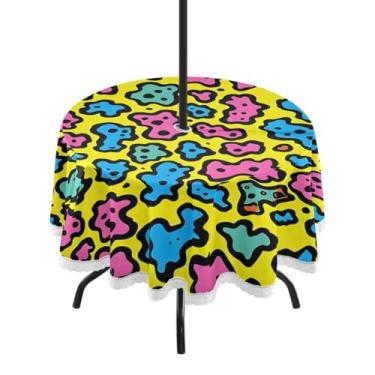 Imagem de CEBUGI Toalha de mesa redonda para uso ao ar livre, estampa animal, impermeável, com furo Umberlla, capa de mesa lavável para pátio, cozinha, sala de jantar, 152 cm
