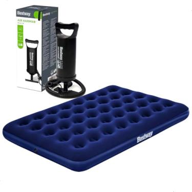 Imagem de Colchão Inflavel Casal Grande Suporta 300kg + Bomba Bestway Manual Para Camping