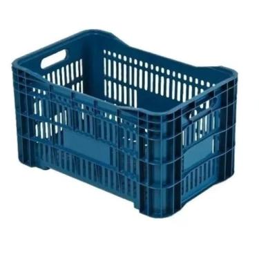 Imagem de Kit Caixas Plásticas Empilháveis Vazadas Colorida Ideal para Hortifruti e Compras Frutas e Verduras(Azul,1 Caixa)