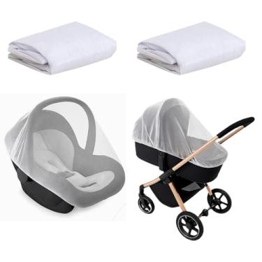 Imagem de Kit 2 Mosquiteiros Universal para Berço, Carrinho, Bebê Conforto, Cadeirinha, Branco, Poliéster, 100x150cm, Proteção Contra Insetos, Retangular
