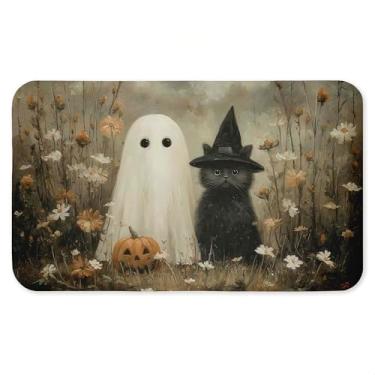 Imagem de Tapete antifadiga Ghost & Black Kitten, ergonômico acolchoado para cozinha e tapete de pé com suporte antiderrapante, tapete de conforto ecológico, design por Arlington Prints, 76.2 cm x 45.7 cm