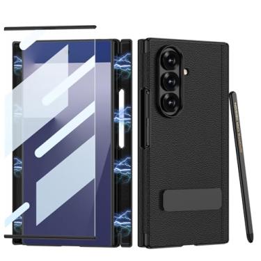 Imagem de FWYANZH Capa de couro para Samsung Galaxy Z com três dobras, protetor de tela, capa com suporte, fecho magnético, caneta dobradiça, capa antiarranhões, preta, dobra tripla