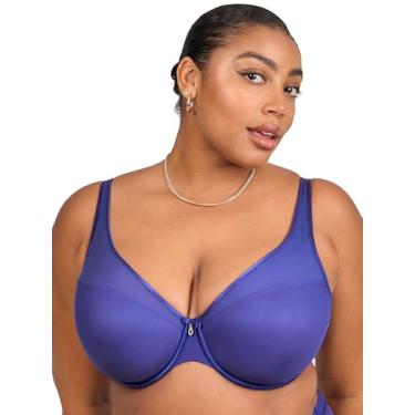 Imagem de Curvy Couture Sutiã feminino sexy de malha transparente plus size, Azul cósmico, 38D