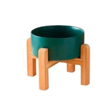Imagem de Comedouro Elevado de Cerâmica para Gatos e Cães – Tigela Unitária com Suporte em Bambu(Verde,400ml)