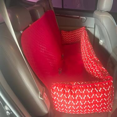 Imagem de Cama Pet e Capa Protetora 2 em 1 para Assento Traseiro Veicular – Modelo Gigante Toddy Estampado, Impermeável, Confortável e Durável (Vermelho)