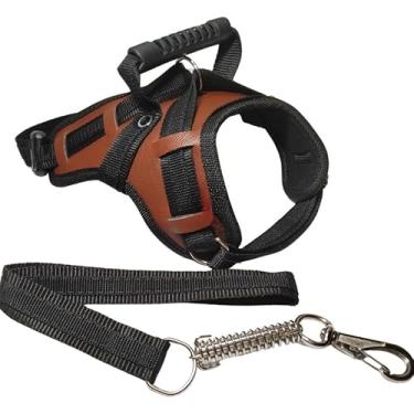 Imagem de Coleira Peitoral Resistente para Cachorro Grande com Guia – Arnês Reforçado Couro Sintético para Pitbull, Rottweiler, Labrador e Husky(M,MARROM)