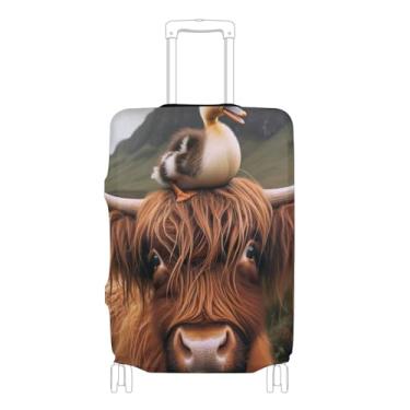 Imagem de Joisal Capas de bagagem engraçadas de vaca e pato Highland para protetores de mala, pintura protetora, manga de viagem de viagem, P, serve para capa de 45 a 50 cm, pato de vaca highland engraçado, M
