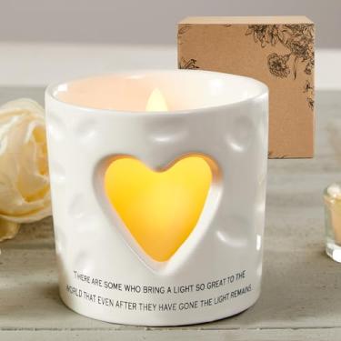 Imagem de WOODEXPE Castiçal de luz de chá de cerâmica memorial com vela de LED presente de simpatia para a perda de um ente querido