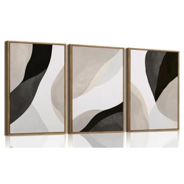 Imagem de KISSFOX Arte de parede emoldurada de 3 peças preto branco cinza decoração de parede imagens abstratas arte moderna minimalista em tela grande pinturas naturais arte para sala de estar, quarto