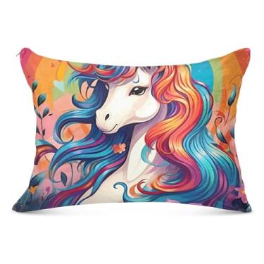 Imagem de Unicórnio colorido arco-íris zíper fronha de poliéster padrão queen king size fronha linda estampa macia grande travesseiro de corpo, tamanho Queen, 50,8 cm x 76,2 cm