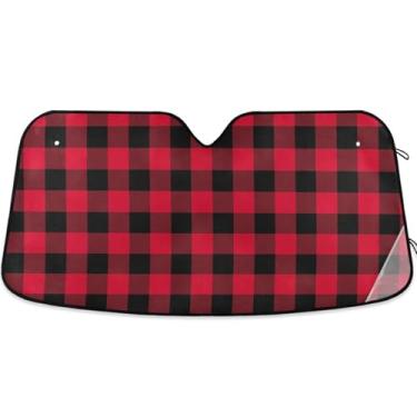 Imagem de Guarda-sol xadrez vermelho da Inglaterra para para-brisa de carro engraçado dobrável acessórios de carro para-brisa proteção solar retrátil S, 134,6 cm x 59,7 cm