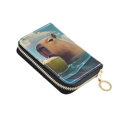 Imagem de Carteiras de cartão de crédito com bloqueio de RFID, linda carteira feminina com zíper pequena carteira de viagem com zíper capivara céu azul