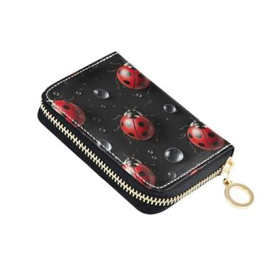 Imagem de Carteira feminina Red Ladybugs Black Spots com zíper e bloqueio de RFID, porta-cartões de crédito, pequena carteira para moedas com zíper